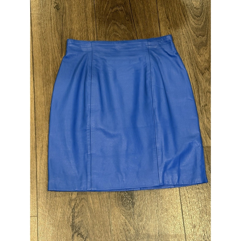 Vintage 80s CHIA‎ Electric Blue Leather High-Waisted Mini Skirt Sz 10